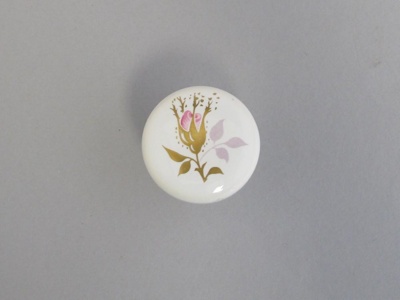 Handle or knob - Chintz bud pattern; Crown Lynn Technical Ceramics Limited; 1962-1975; 2016.6.15