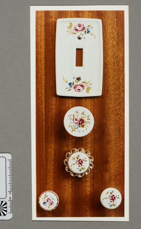 Photograph - Porcelain door, drawer handles and light switches with rose pattern; 1970s-1980s; 2008.1.2885