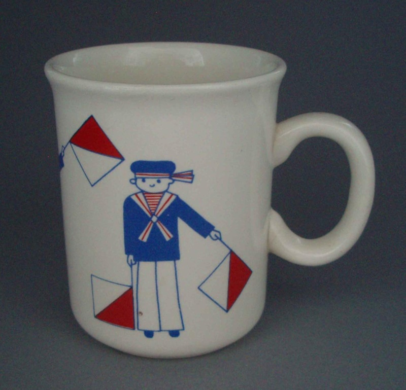 Child's mug - semaphore; Crown Lynn Potteries Limited; 1980-1989; 2008.1.2415 Child's mug - semaphore; Crown Lynn Potteries Limited; 1980-1989; 2008.1.2415