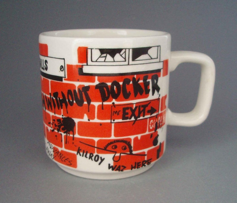 Mug - graffiti; Crown Lynn Potteries Limited; 1974-1989; 2008.1.1392