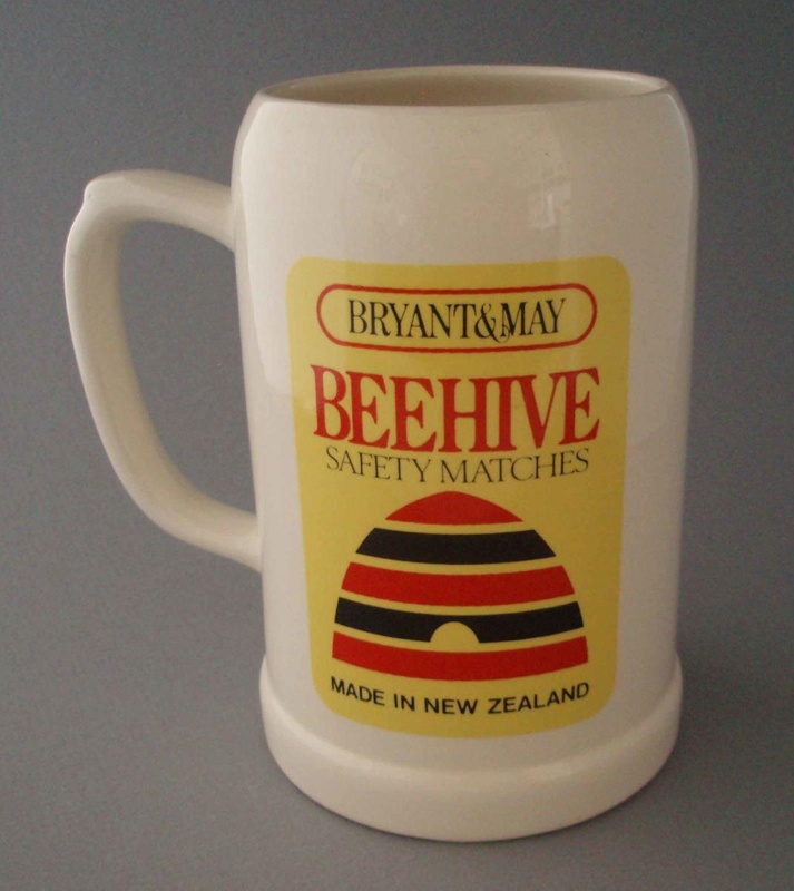 Beer stein - Beehive matches; Crown Lynn Potteries Limited; 1983-1989; 2008.1.1828