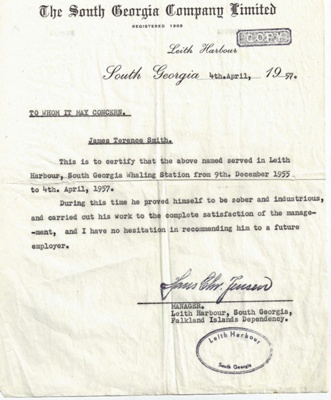 Walker's Reference Walker's Reference Sheet; South Georgia Company Limited; 04/04/1957 ...