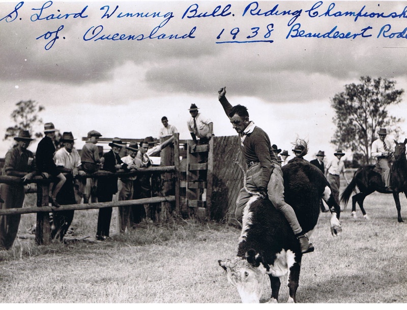 S Laird Winning bull riding championship of Queensland 1938 Beaudesert ...