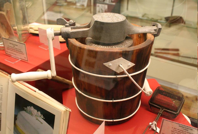 Ice Cream Maker, "Lightning", oak and steel, made by Shepard's, U.S.A