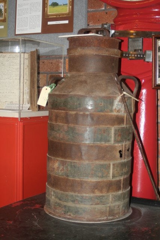 Milk Can, galvanised iron, 5 bands, lid attached, made by Henry ...