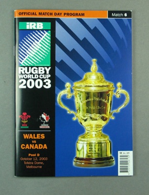 Rugby union match program - Wales v Canada, 2003 Rugby World Cup; Unknown; 2003; M12104