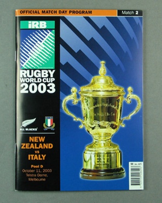 Rugby union match program - New Zealand v Italy, 2003 Rugby World Cup; Unknown; 2003; M12103.1