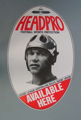 Football (Australian football, rugby league, rugby union) headwear advertising poster; Unknown; Unknown; 2006.5510