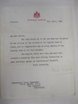 Letter to W.J.A. Davies from King George V, 1923; Clive Wilgrame; 3/04/1923; 2004/88