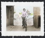 Portrait with bicycle and pavilion backdrop; Beijing Guangming Backdrop Studio; ca. 1985; 2009:0054:0001 Portrait with bicycle and pavilion backdrop; Beijing Guangming Backdrop Studio; ca. 1985; 2009:0054:0001