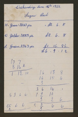 Weekly Timesheet Record; 1952; STMEA:2007-34b
