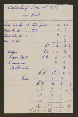 Weekly Timesheet Record; 1952; STMEA:2007-34c