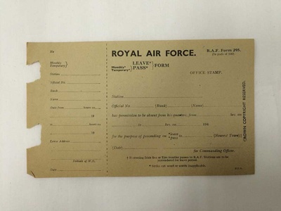 Royal Air Force Leave Pass Forms. R.A.F. Form 295; Royal Air Force ...