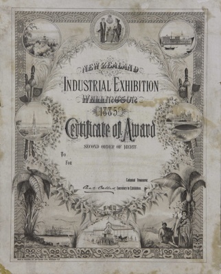 Award, Mataura Falls Paper Mills Limited, 1885; Bock & Cousins; 1888; MT2012.15.9