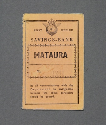 Post Office Savings Bank Book, Mataura Athletic Society ; New Zealand Post Office; 1951; MT2012.133.4