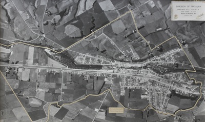 A black and white aerial photograph of the Borough...