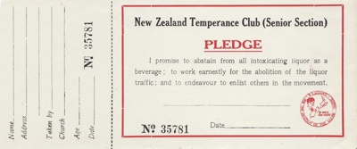 Pledge; New Zealand Temperance Club, Senior Section; New Zealand Temperance Club; 1920-1930; MT2012.90.6