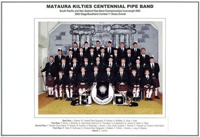 Photograph [Mataura Kilties Pipe Band 2005]; unknown photographer; 2005; MT2014.36.37 