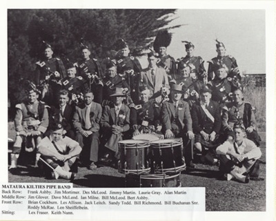 Photograph [Mataura Kilties Pipe Band]; unknown photographer; 1950-1960; MT2014.36.22 