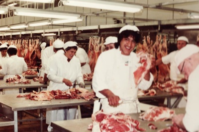 Photograph [Mutton Trimming Tables, Mataura Freezing Works]; Green ...