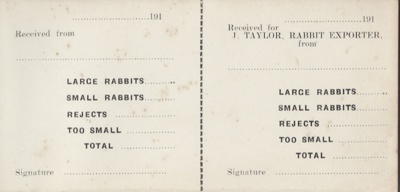 Book, Receipt book, Mataura Rabbit Export Factory; unknown maker; 1910s; MT2012.67