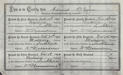 Certificate, Progress at Mataura School; unknown maker; 1800s; MT2012.145.2