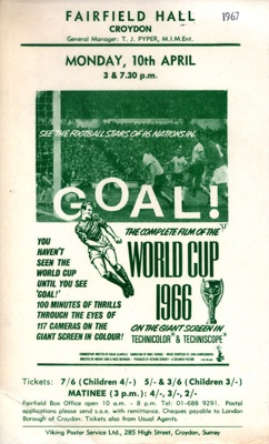 FLYER FILM WORLD CUP 1966 GOAL; APR 1967; 196704BE
