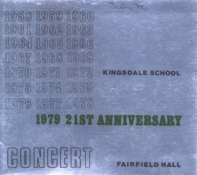 PROGRAMME MUSIC KINGSDALE SCHOOL CONCERT 21ST ANNIVERSARY; JUL 1979; 197907FA