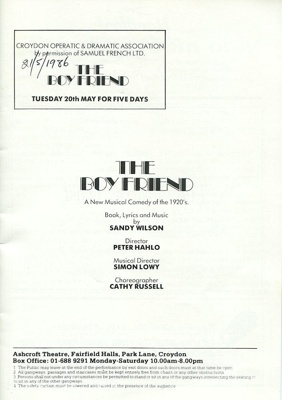 THE BOYFRIEND PROGRAMME - MUSICAL

; MAY 1986; 198605MA