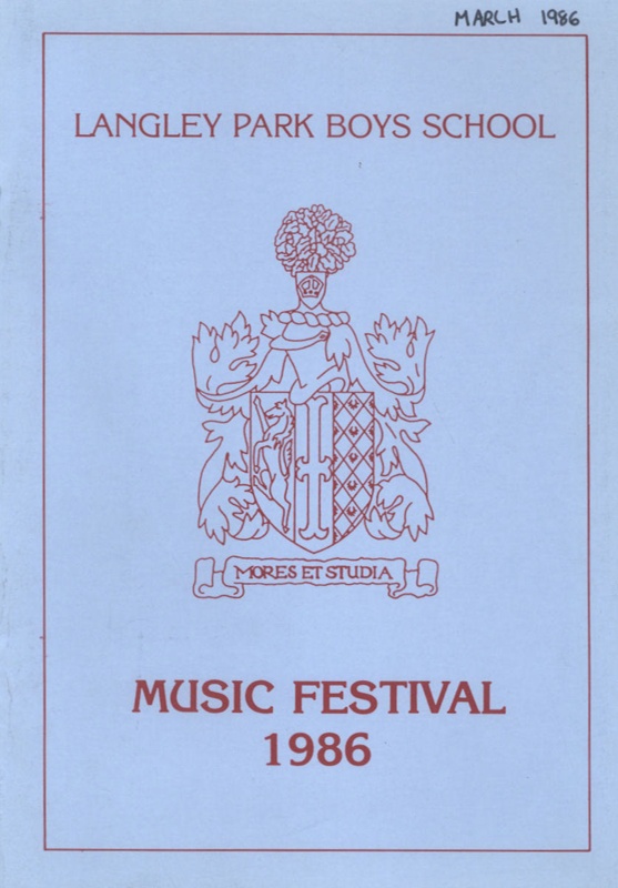 PROGRAMME LANGELY PARK BOYS SCHOOL CONCERT; MAR 1986; 198603FC eHive