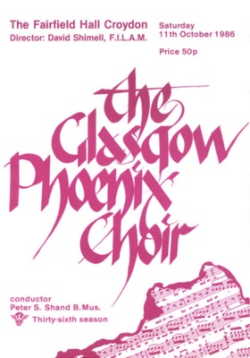 PROGRAMME MUSIC PHEONIX GLASGOW CHOIR; OCT 1986; 198610FG 