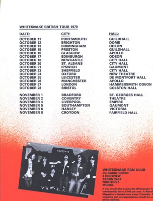 PROGRAMME MUSIC WHITESNAKE TOUR DATES; NOV 1979; 197911FI