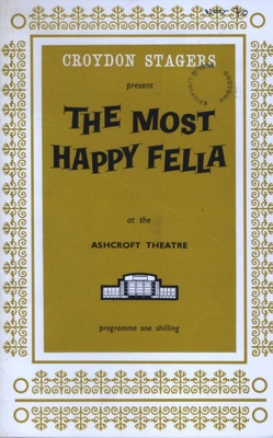 CROYDON STAGERS PROGRAMME THE MOST HAPPY FELLA; NOV 1970; 197011BE