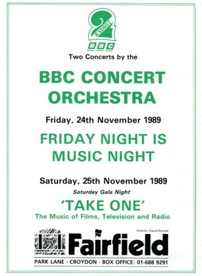 PROGRAMME BBC CONCERT ORCHESTRA FRIDAY NIGHT IS MUSIC NIGHT; NOV 1989; 198911FA 
