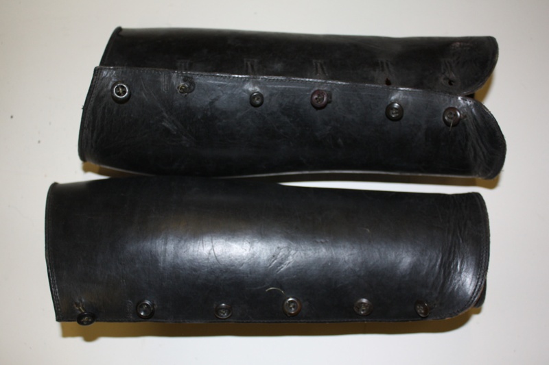 Pair of Epping Forest Keeper's black leather leg protectors or gaiters