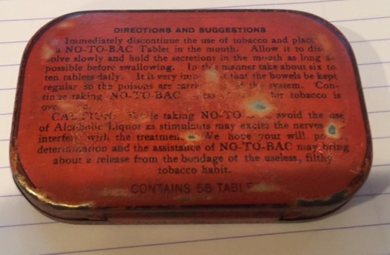 tobacco tablet NO-TO-BAC Tablet Tin; Sterling Products, Inc.; 1880s; Fincham Collection  154
