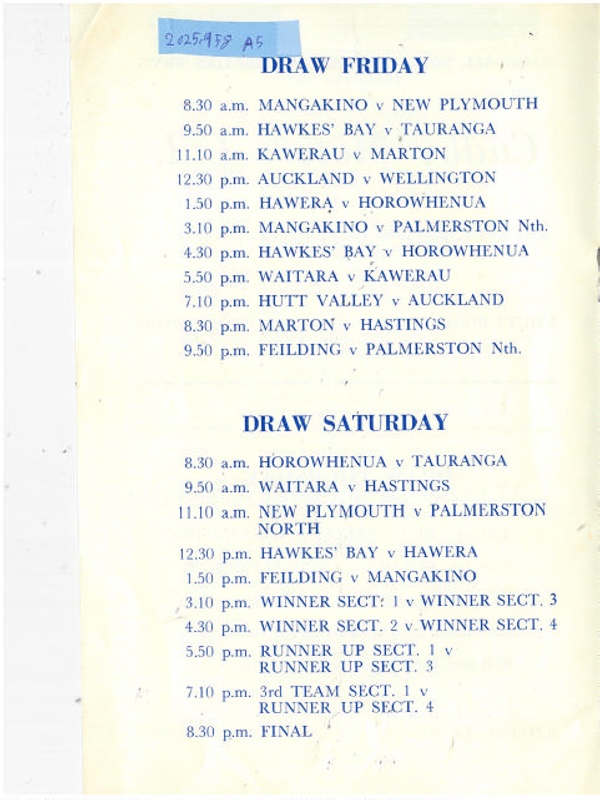 Tournament Draw — Friday & Saturday Match Schedule (Undated, Multi-Team ...