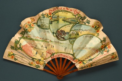 Folding fan advertising Chemins de Fer de l'Etat; Eventails Chambrelent; c. 1900; LDFAN2003.409.HA