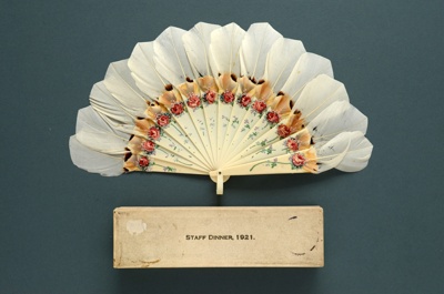 Feather Fan & Box; c. 1921; LDFAN2012.21.A & LDFAN2012.21.B