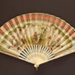 Reconstituted ivory folding fan with double silk leaf painted with a couple in 18th century dress. European, c. 1920; LDFAN1994.243
