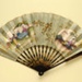 Black lacquer folding fan with double paper leaf decorated with chinoiseries. Probably French, c. 1790; LDFAN1999.33