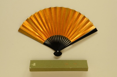 Folding Fan & Box; c. 1980; LDFAN1994.25.1 & LDFAN1994.25.2