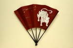Black lacquer folding fan, the leaf featuring a tiger on a red ground For a tea ceremony; LDFAN2001.13