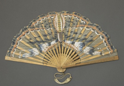 Wood folding fan, the leaf decorated with a butterfly; c. 1928; LDFAN2021.4