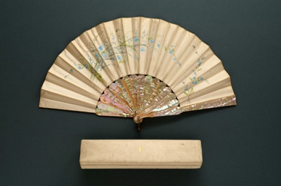 Folding Fan & Box; c. 1860 - Fan; LDFAN2009.49.A & LDFAN2009.49.B