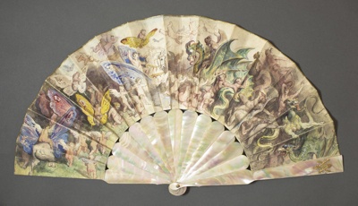Folding fan with original artwork by Gustave Doré.; Dore, Gustave; ca. 1870s; LDFAN2020.1