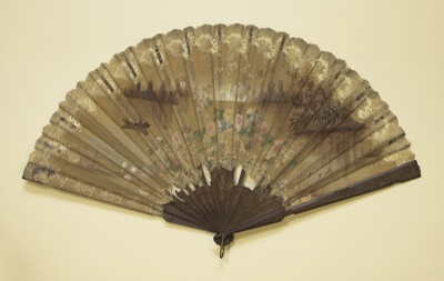 Wooden folding fan with gauze leaf painted with a view of Venice c. 1890; LDFAN2009.62