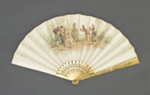 Folding fan, the leaf printed with historical pastiche in the manner of Lauronce, mounted on wooden sticks painted gold.; c. 1880/90; LDFAN2019.17