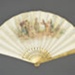 Folding fan, the leaf printed with historical pastiche in the manner of Lauronce, mounted on wooden sticks painted gold.; c. 1880/90; LDFAN2019.17