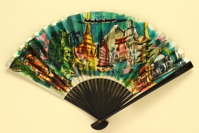 Folding fan advertising Cathay Pacific; c. 1950s; LDFAN2003.306.Y